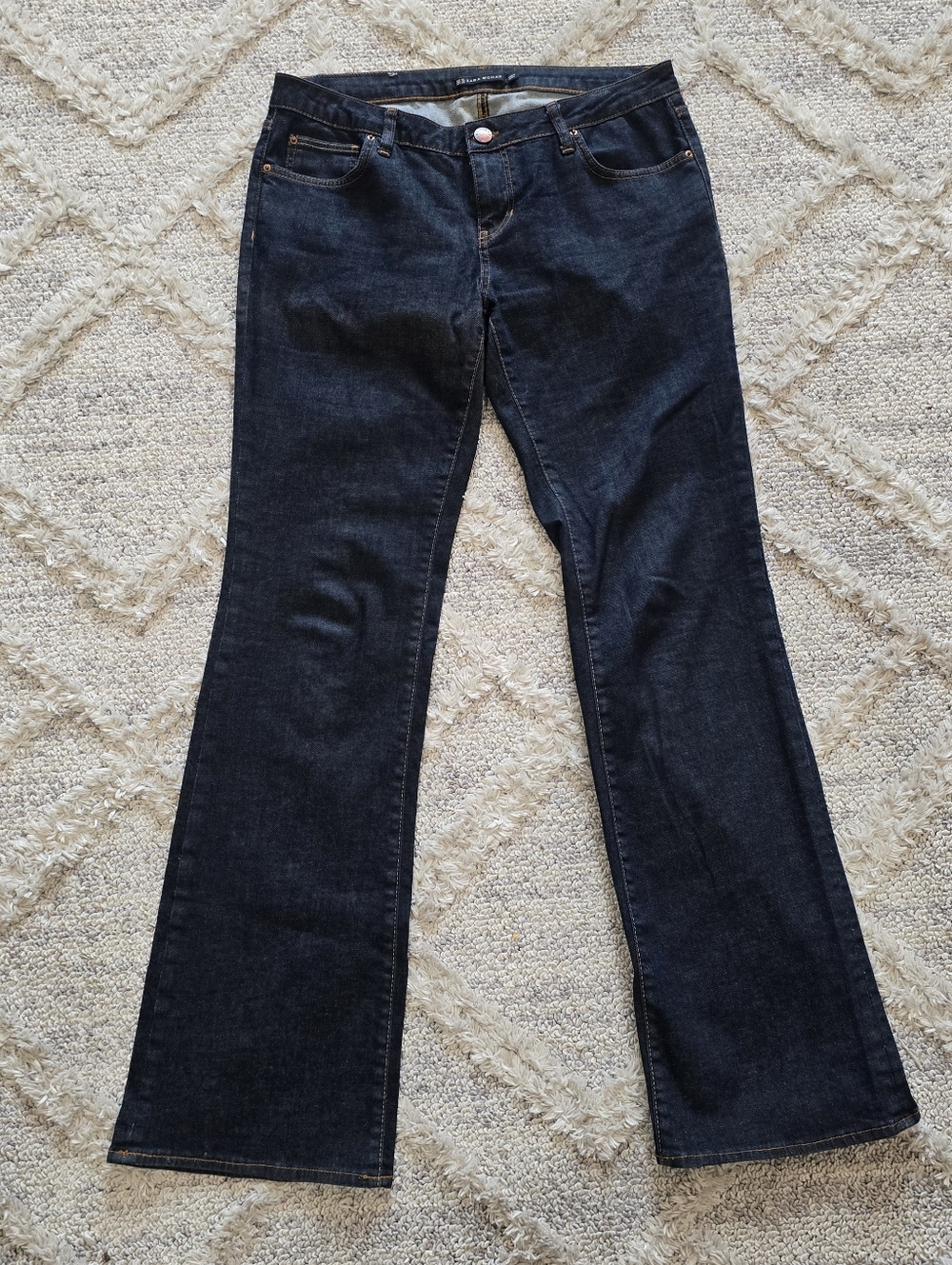ZARA Womens Bootcut Jeans Size 32 Navy Blue Embellished Pockets Mid to Low Rise
